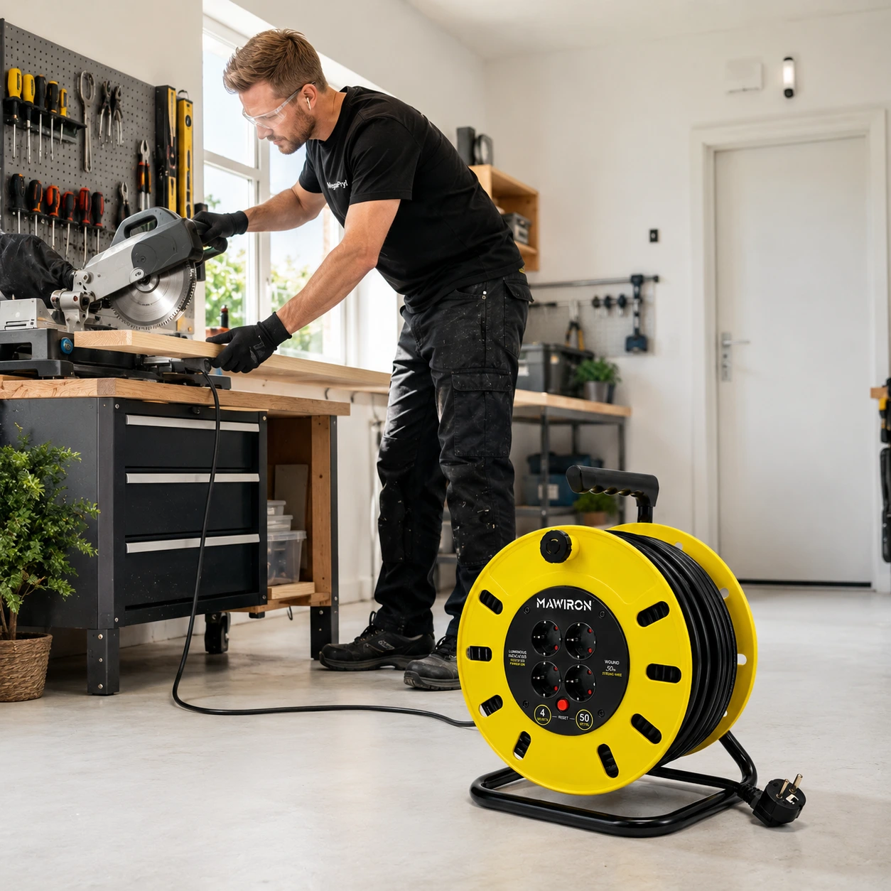 Kabelvinda 50 m för verkstad, garage och trädgård