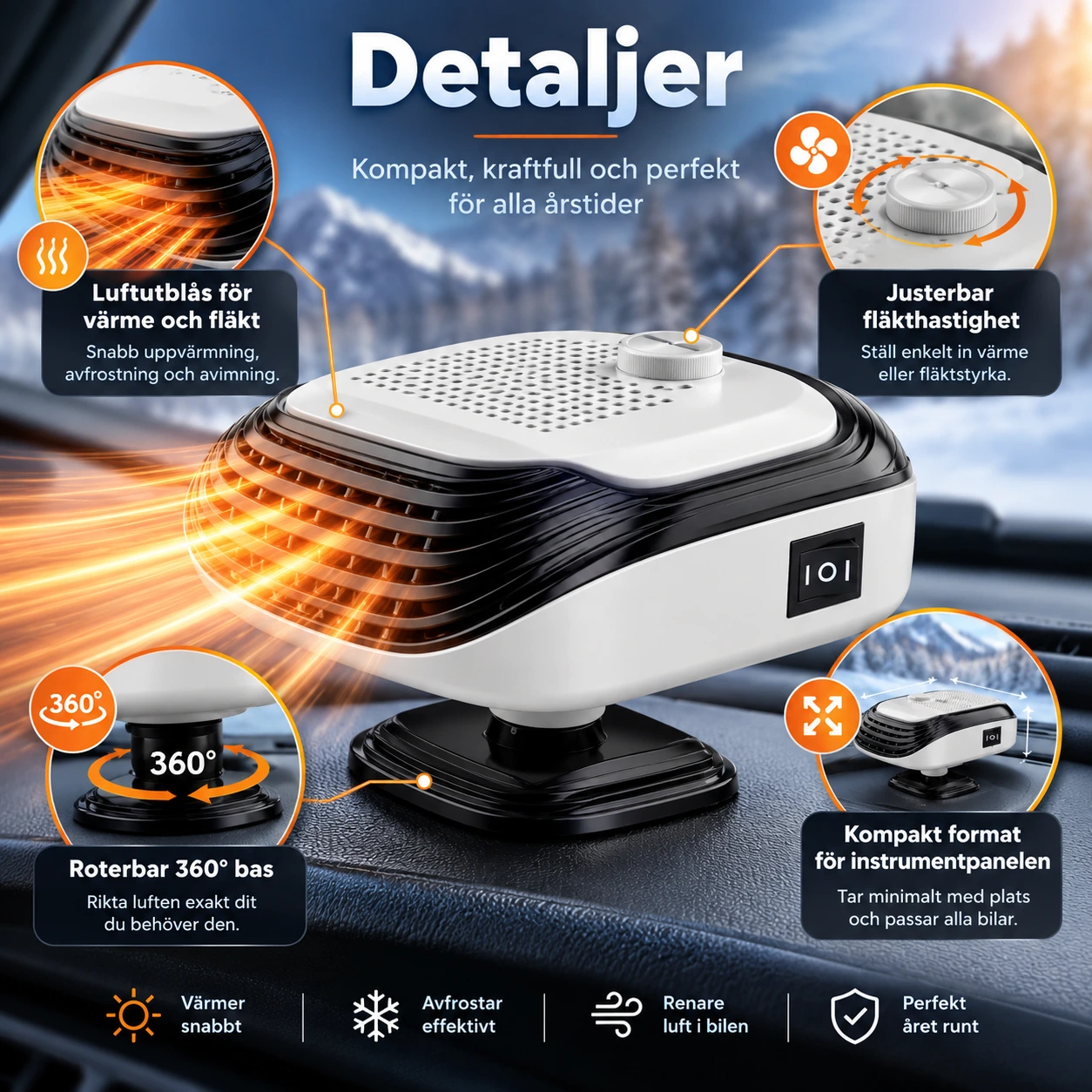 Auton lämpöpuhallin 12V ja 24V, 360° kääntö