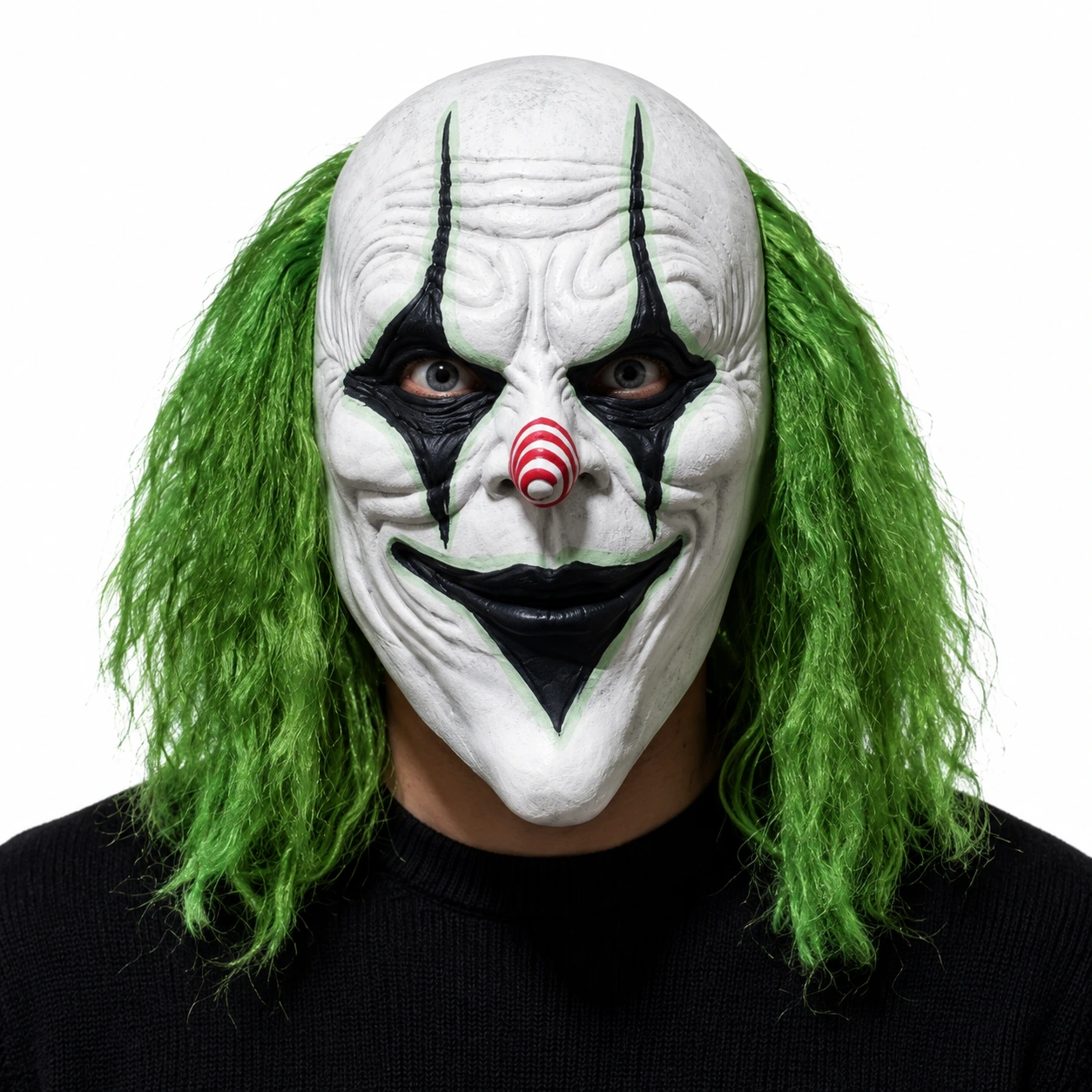 Clownmask i latex med grönt hår
