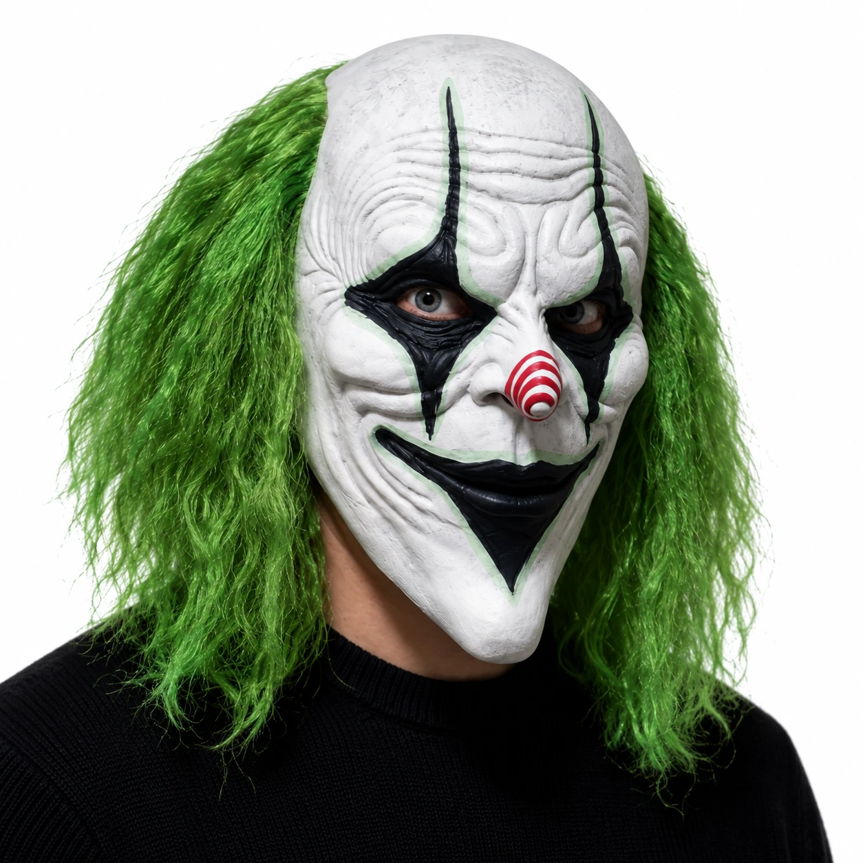 Clownmask i latex med grönt hår