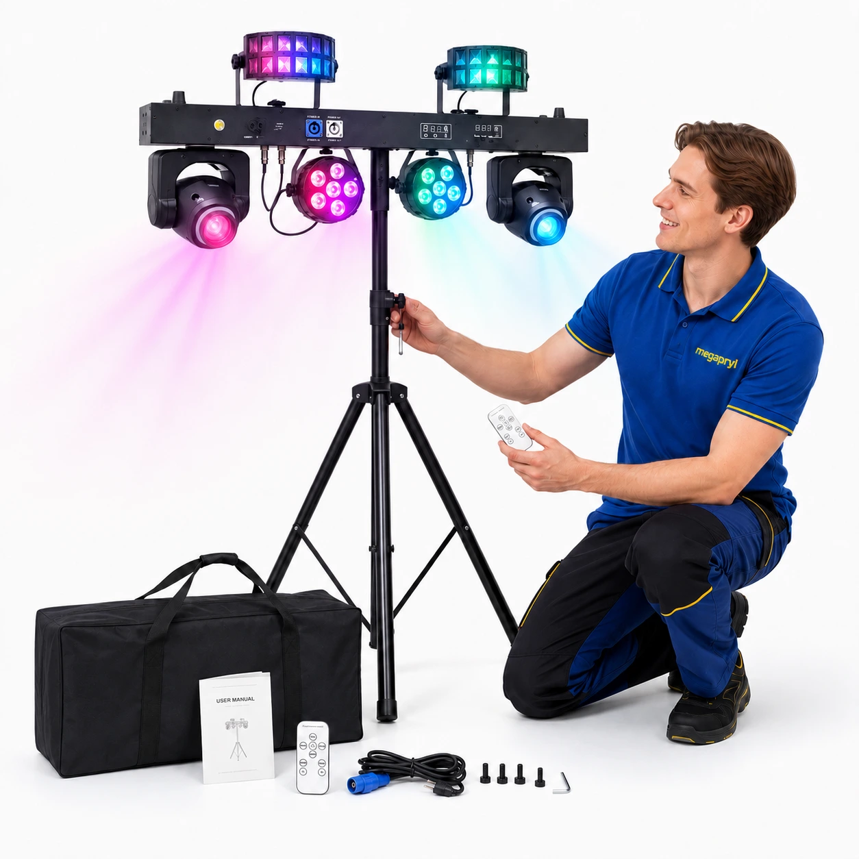 Ljusramp för scen och DJ med moving heads, laser, strobe och stativ