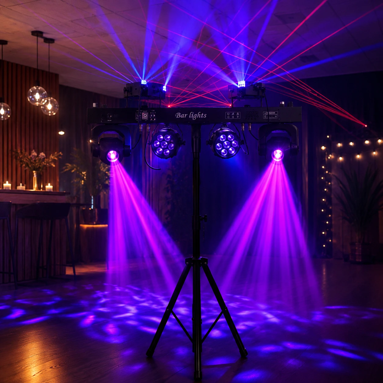 Ljusramp för scen och DJ med moving heads, laser, strobe och stativ