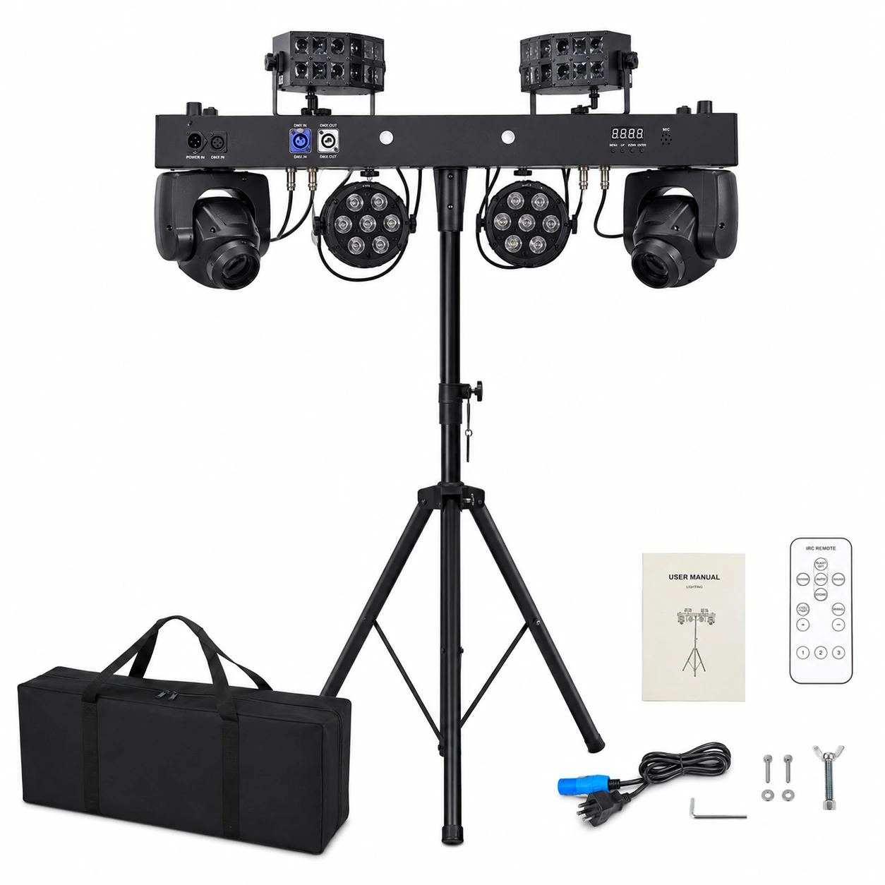 Ljusramp för scen och DJ med moving heads, laser, strobe och stativ
