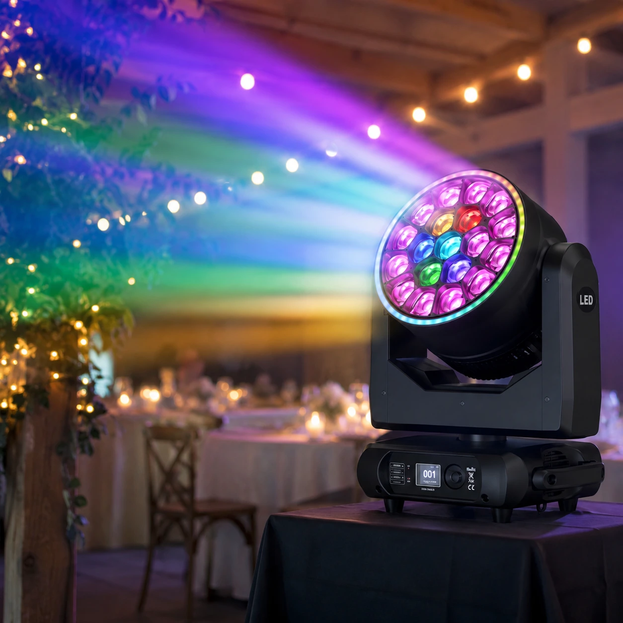 LED moving head scenlampa med zoom och DMX-styrning