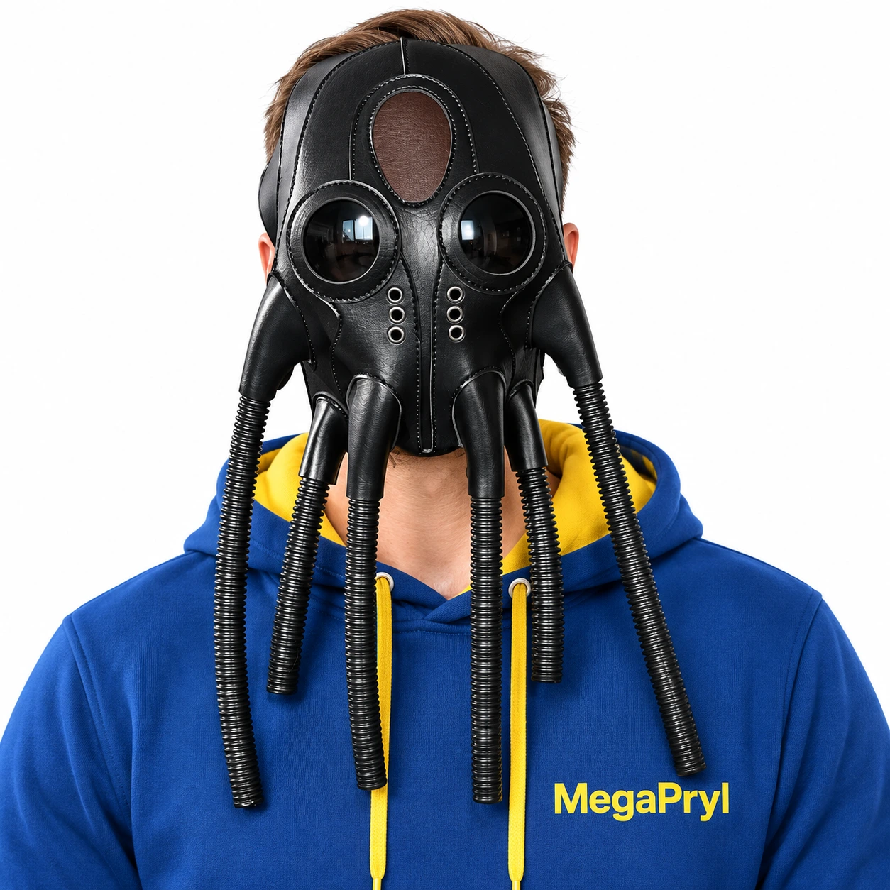 Svart Läder-Look Bläckfisk Helmask med Tentakelslangar