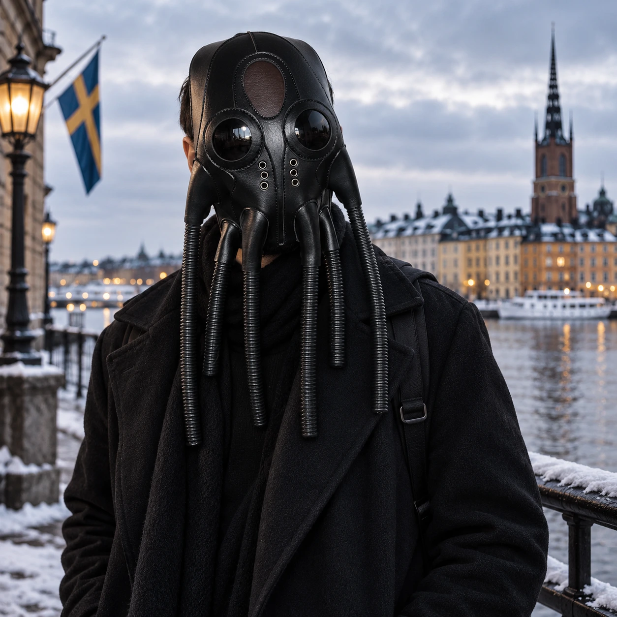 Svart Läder-Look Bläckfisk Helmask med Tentakelslangar