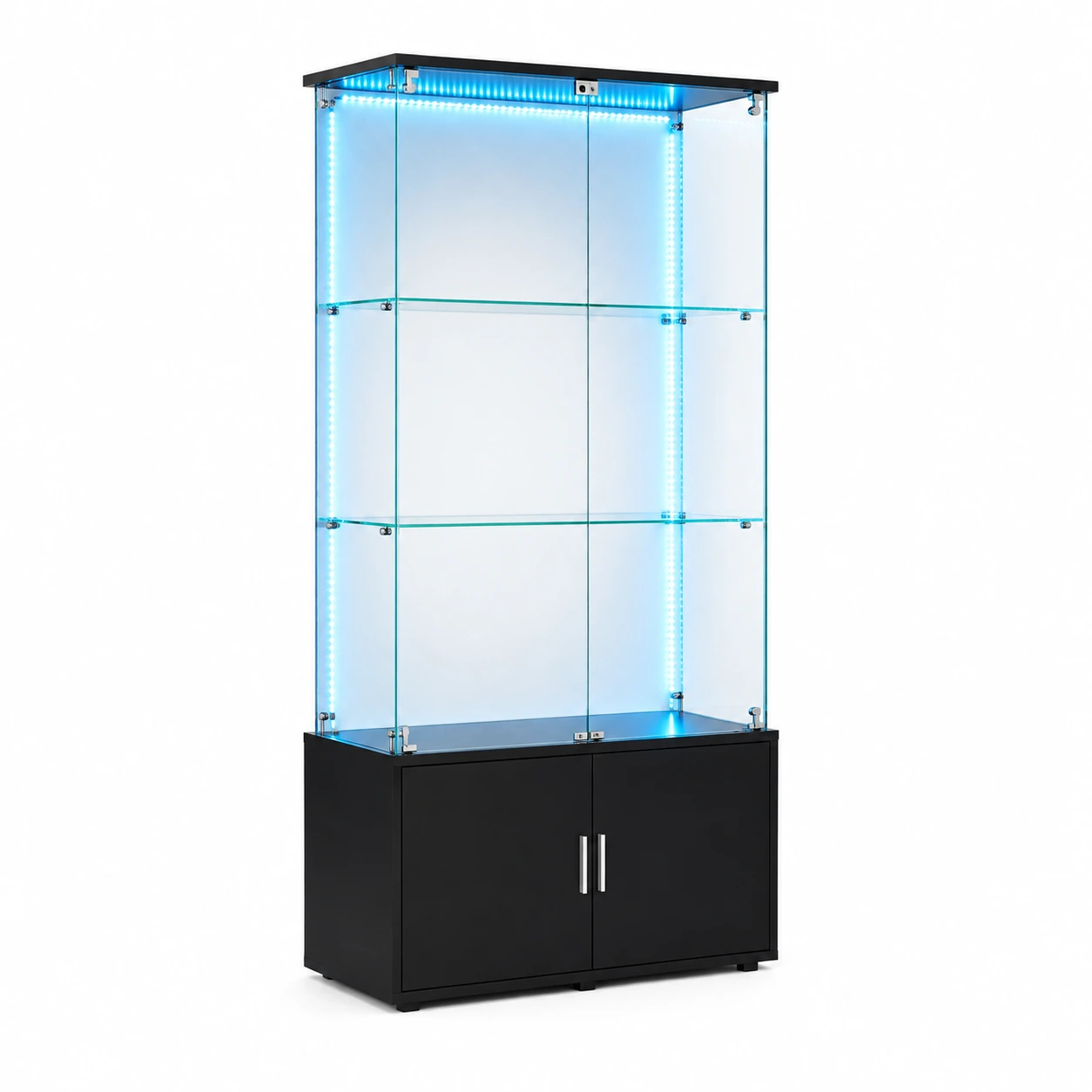 Glasvitrinskåp med LED och låsbara dörrar