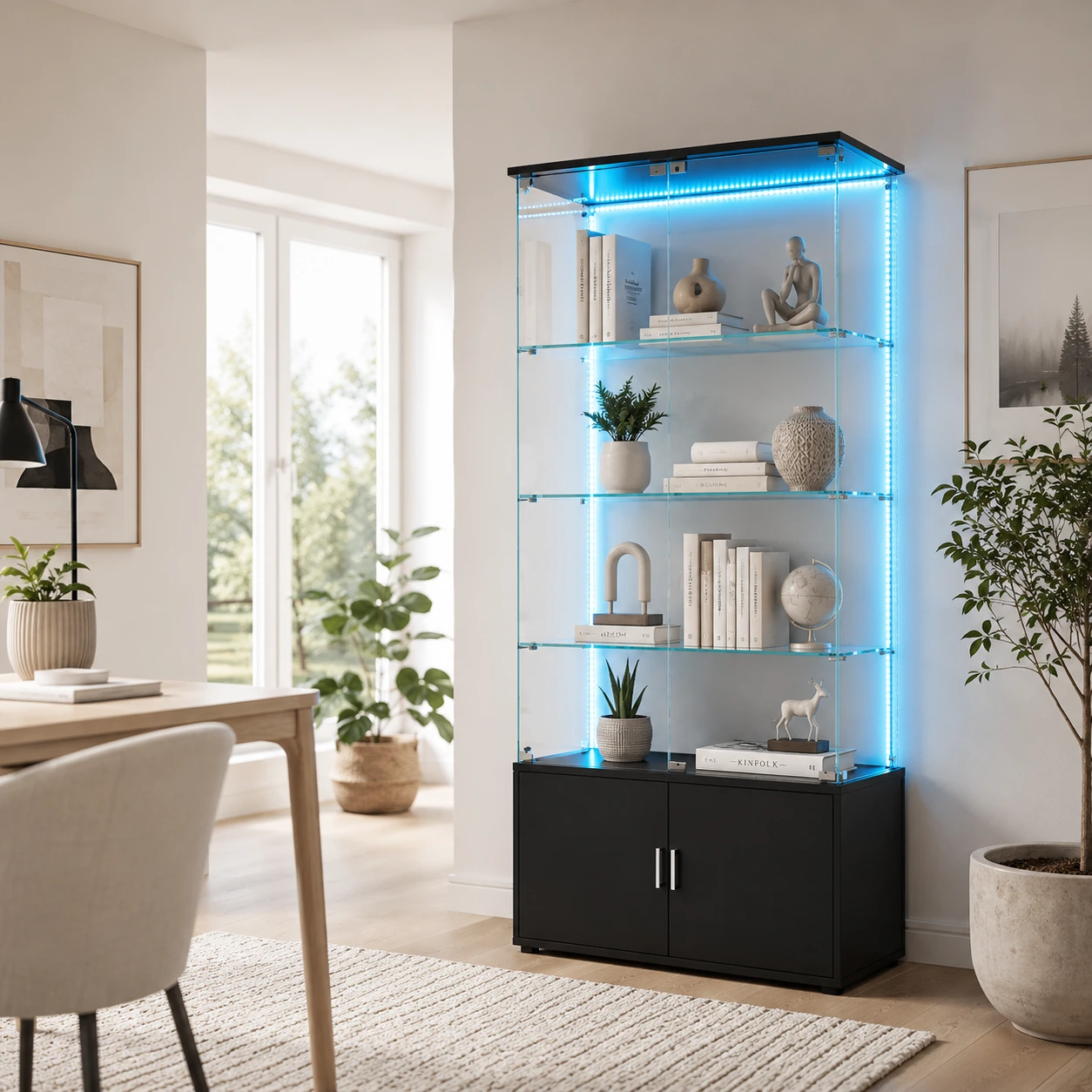 Glasvitrinskåp med LED och låsbara dörrar