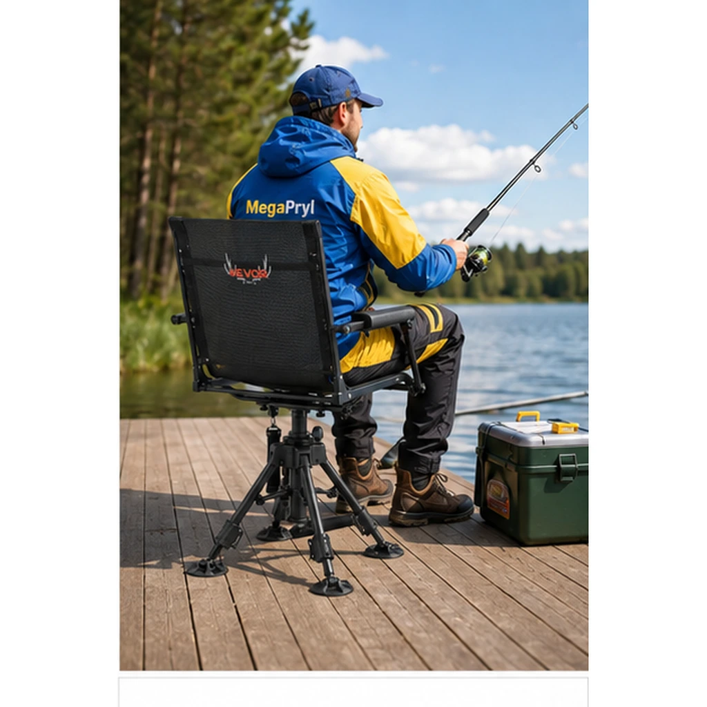 Fällbar fiskestol med 360° sväng och justerbara ben