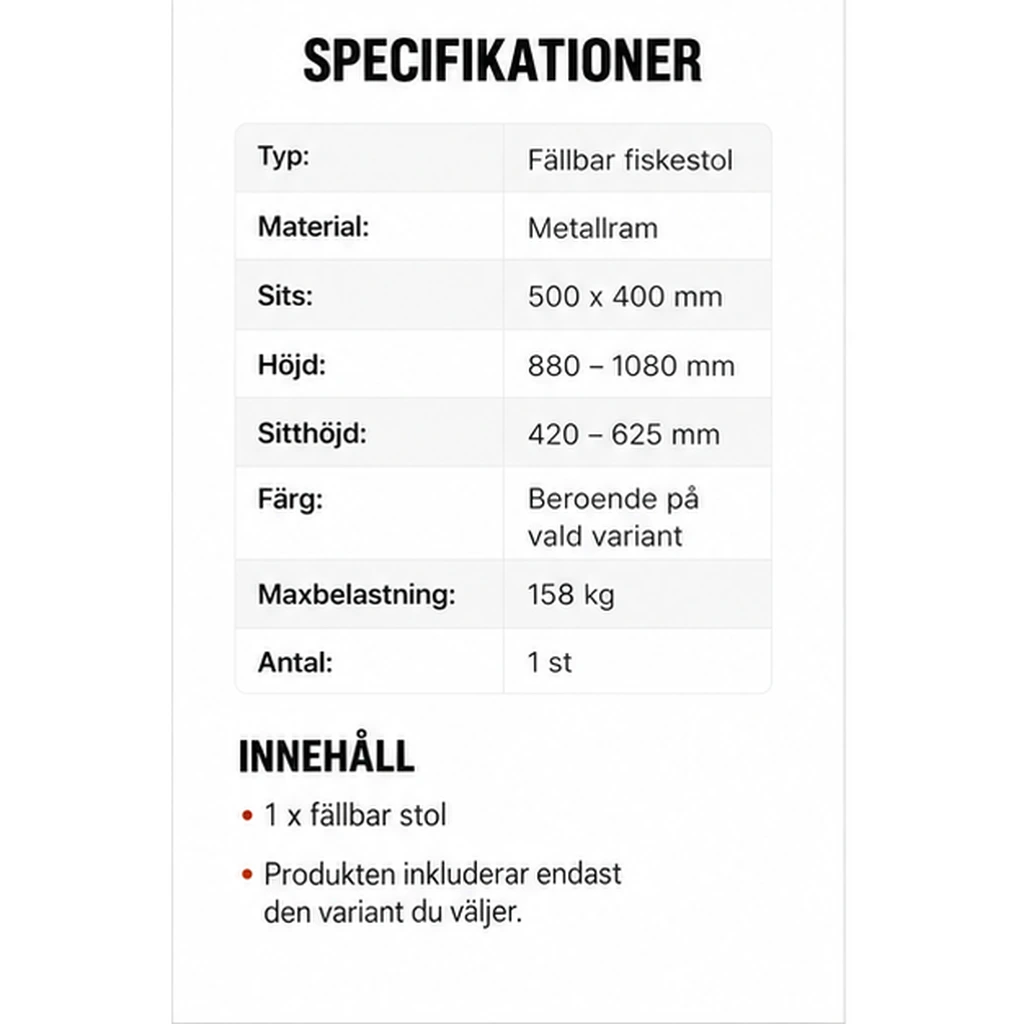 Fällbar fiskestol med 360° sväng och justerbara ben