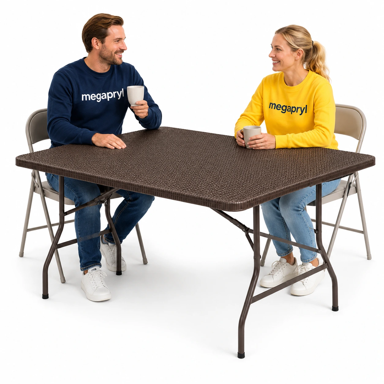 Hopfällbart Bord 180 cm med Bärhandtag – Brun Rottinglook
