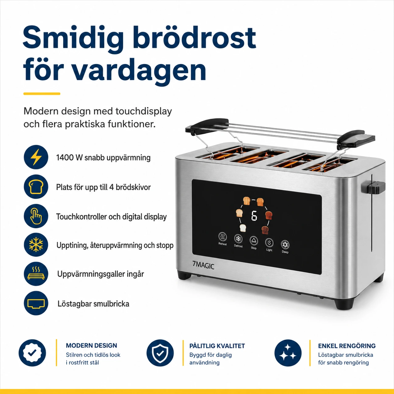 Brödrost med touchdisplay och uppvärmningsgaller