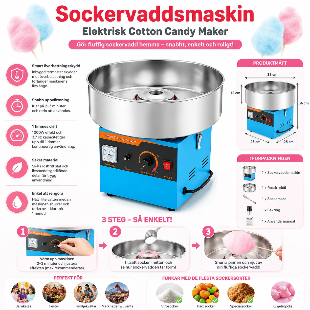 Sockervaddsmaskin – Elektrisk Cotton Candy Maker