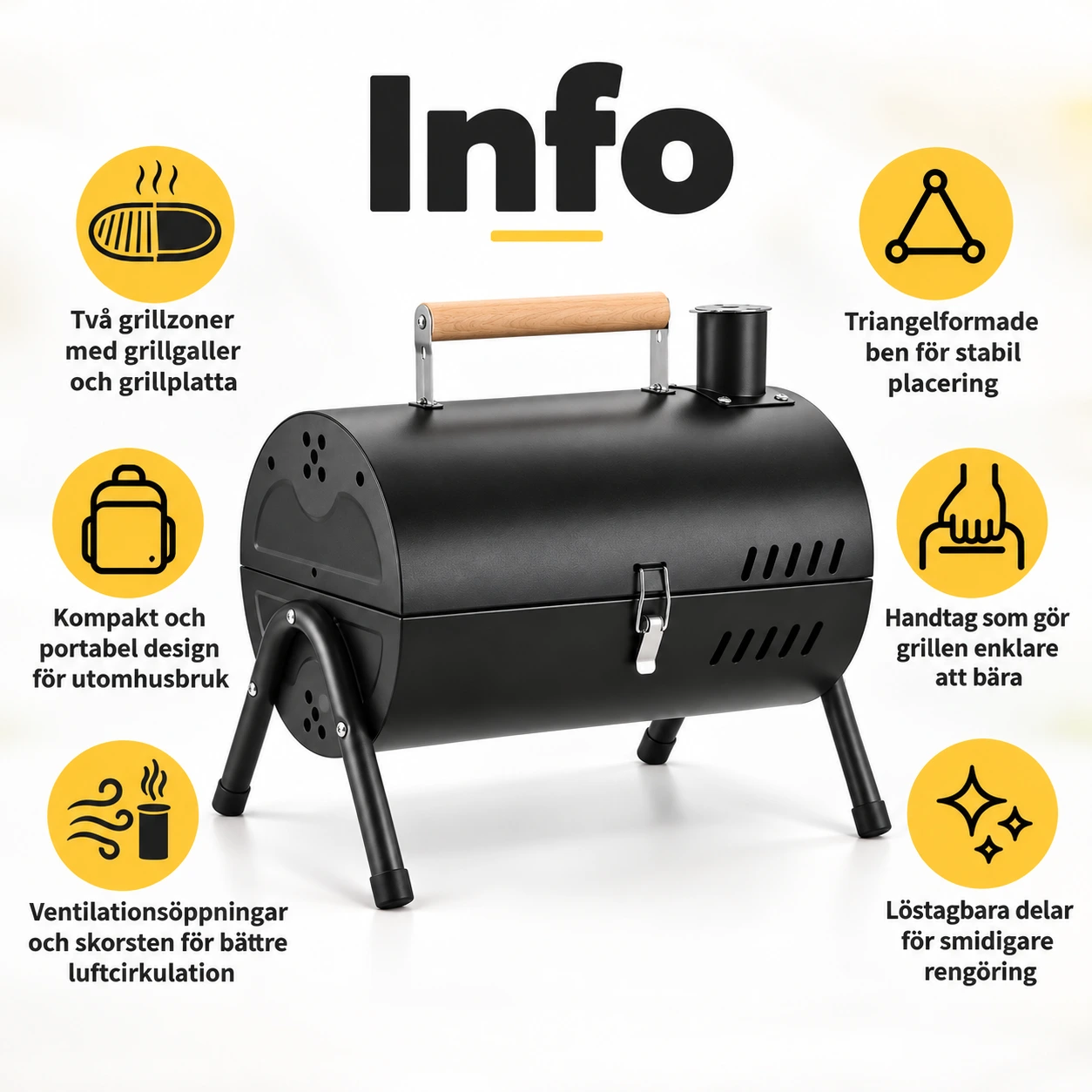 Portabel kolgrill för camping och picknick med dubbla grillzoner