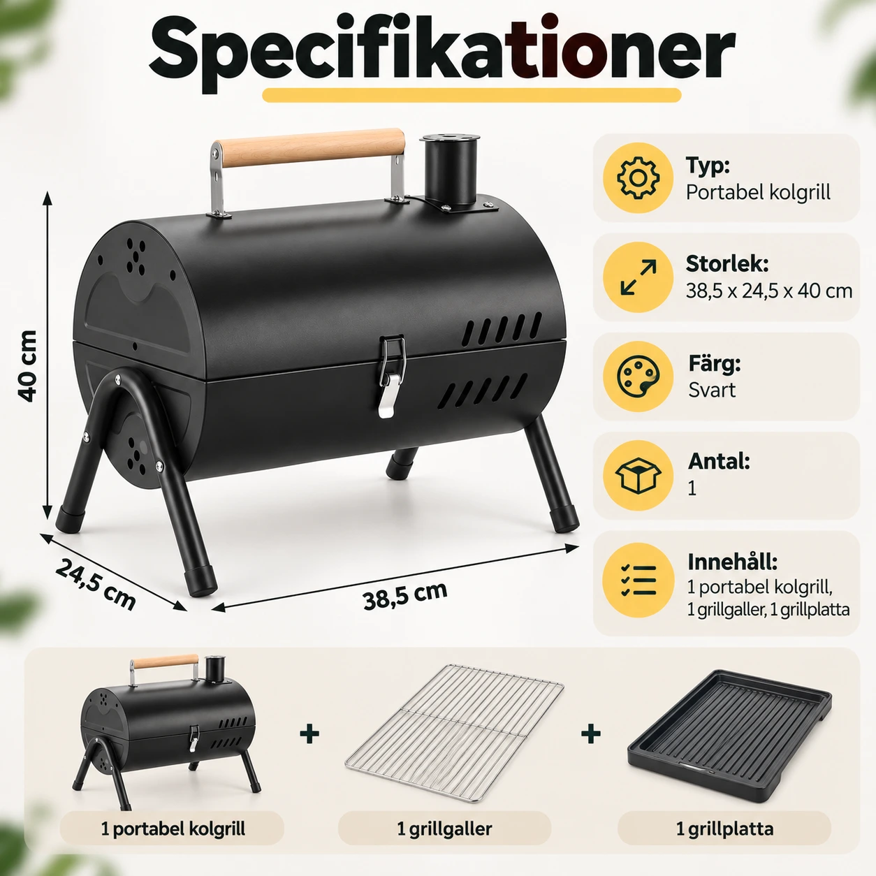Portabel kolgrill för camping och picknick med dubbla grillzoner