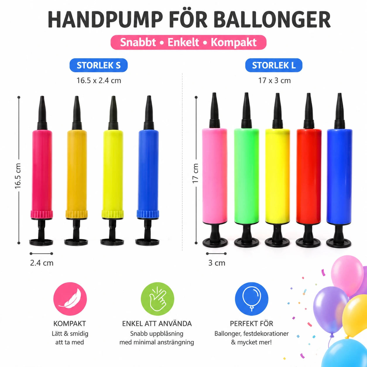 Ballongpump Handpump – Färgglad Pump för Ballonger 50 tecken.