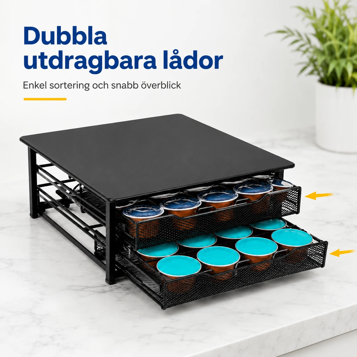 Kaffekapselhållare med Dubbla Lådor för 72 Kapslar