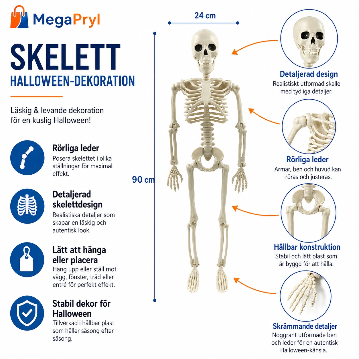 Rörligt halloweenskelett för dekoration