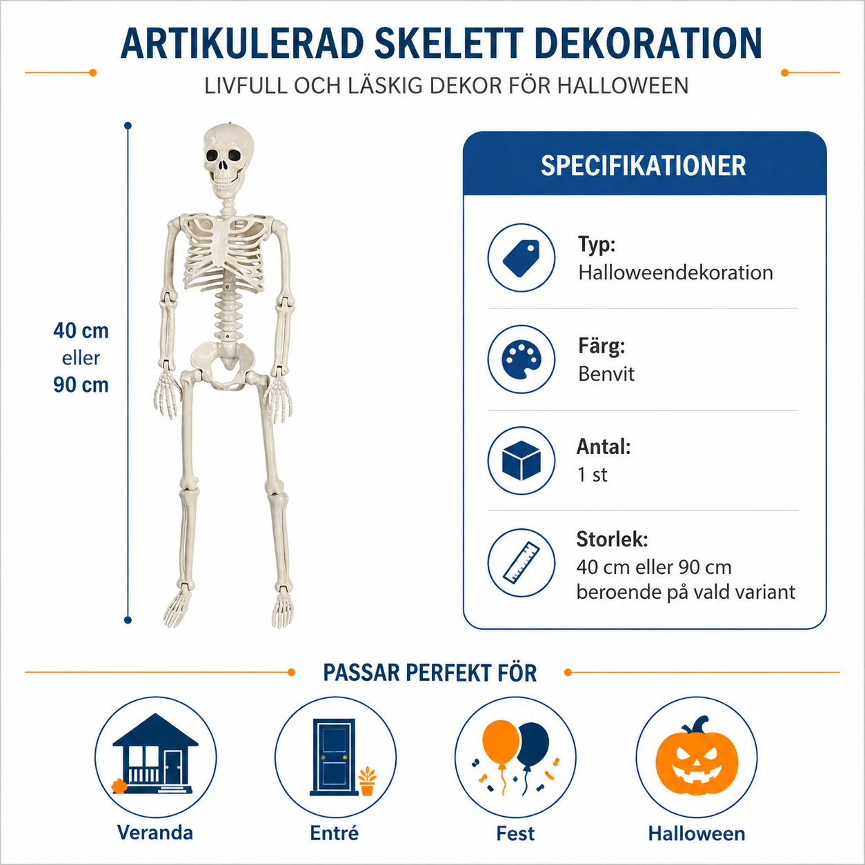 Rörligt halloweenskelett för dekoration