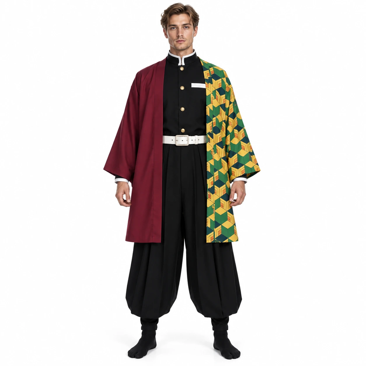 Kaksivärinen haori geometrisella kuviolla ja univormulla