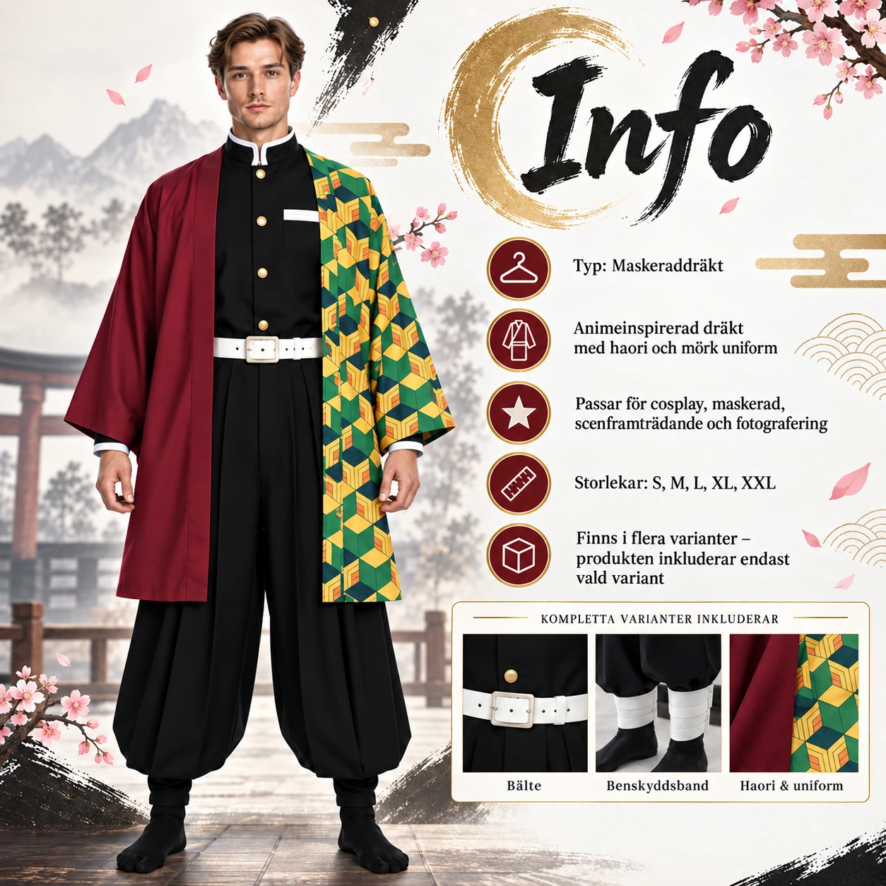 Kaksivärinen haori geometrisella kuviolla ja univormulla