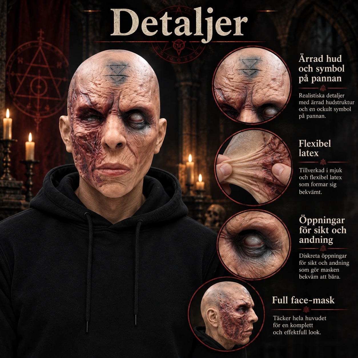 Latexmask präst för halloween och cosplay