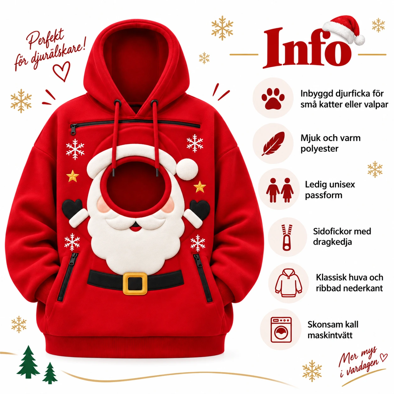 Hoodie med djurficka och julmotiv