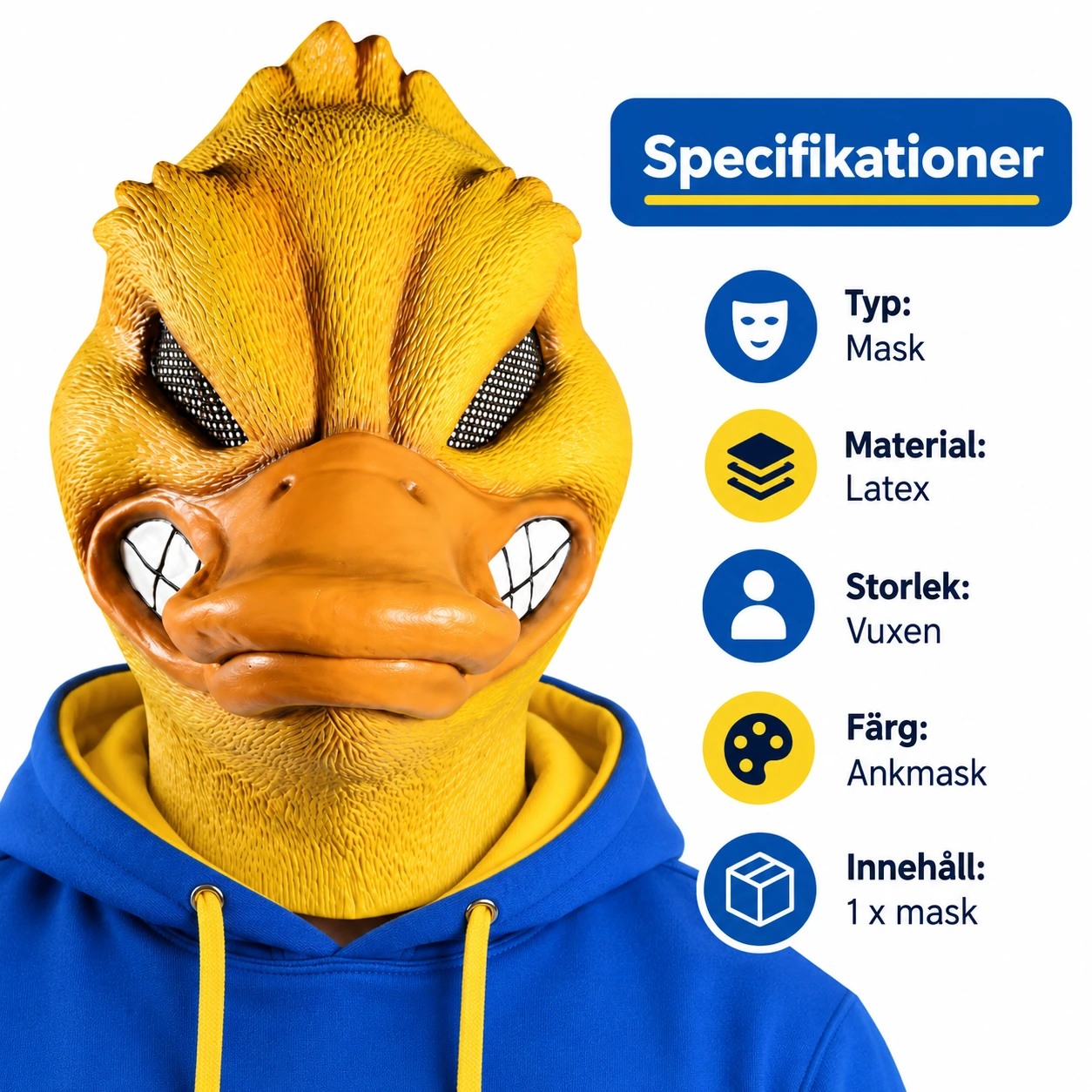Gul Arger Anka Latexmask