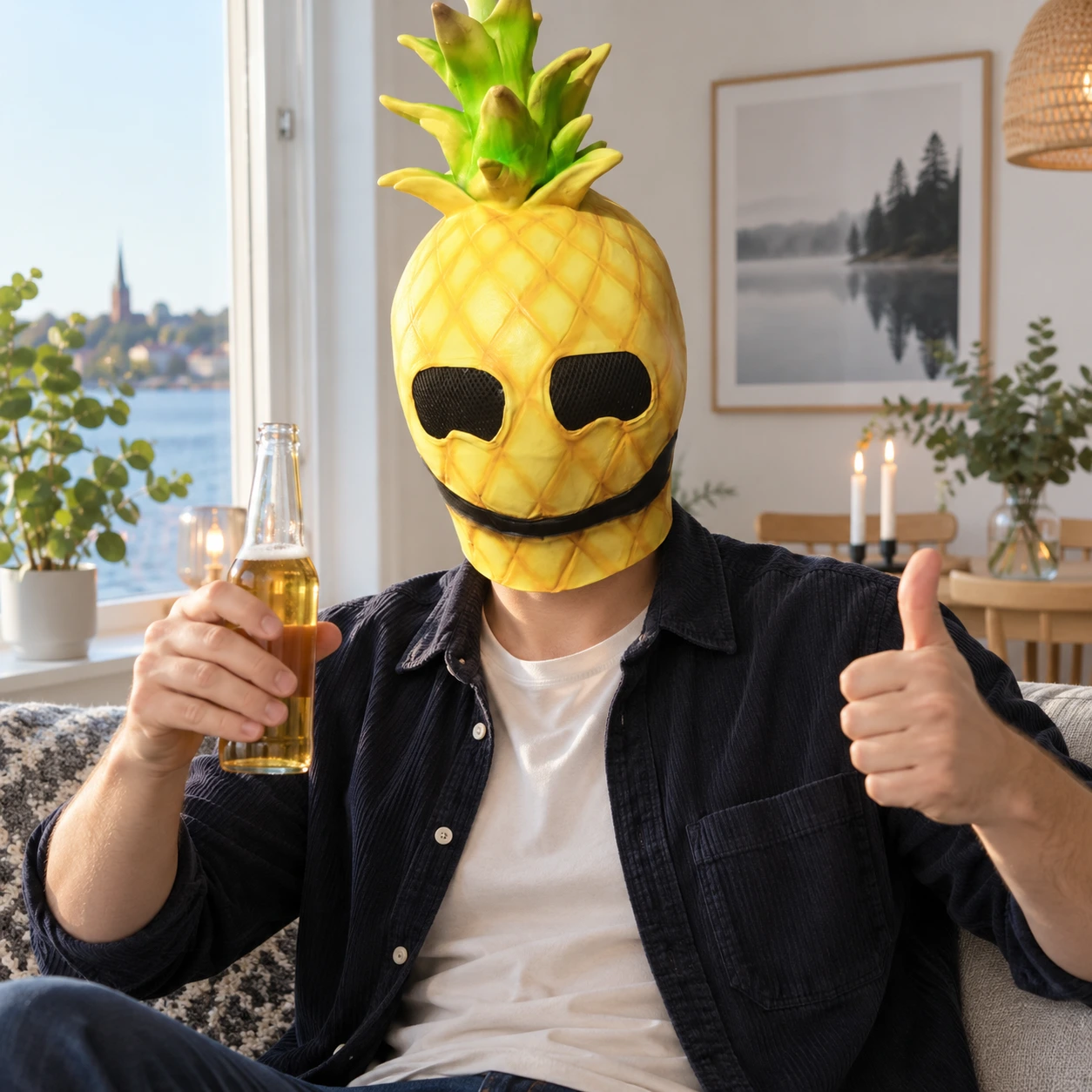 Gul Ananas Latexmask med Solglasögon