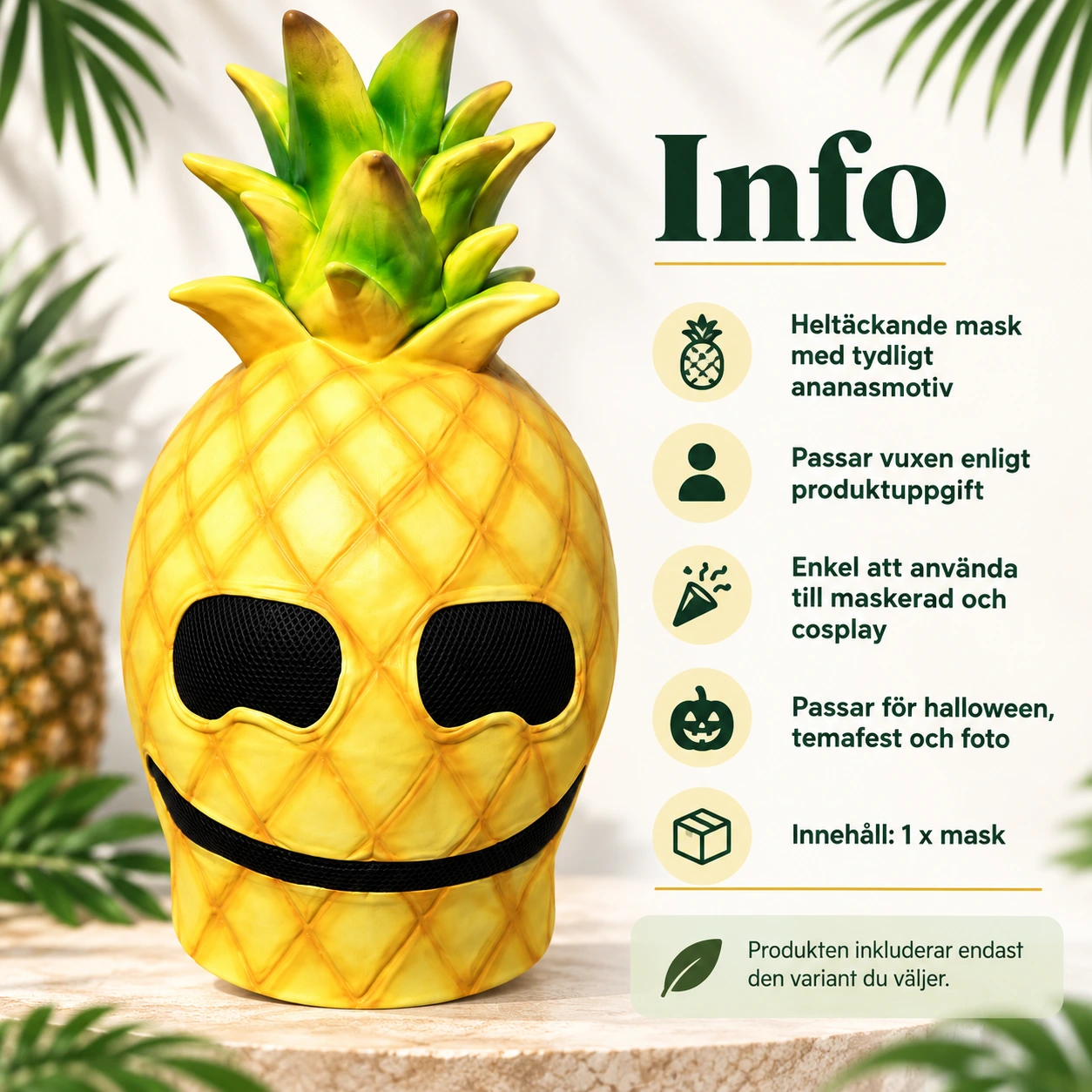 Gul Ananas Latexmask med Solglasögon