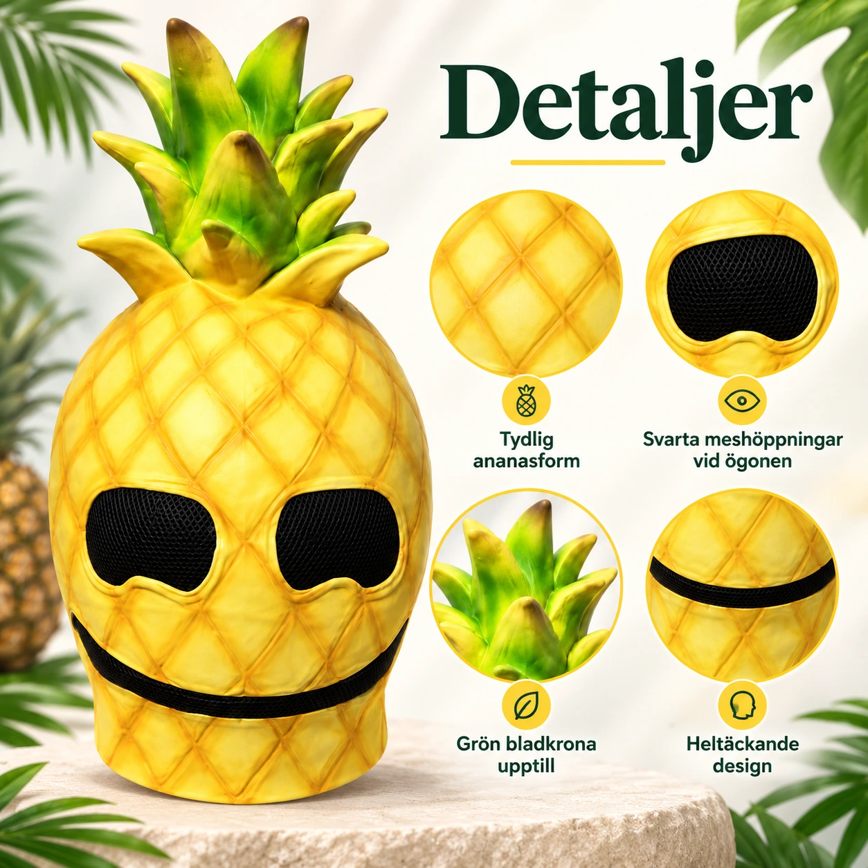 Gul Ananas Latexmask med Solglasögon
