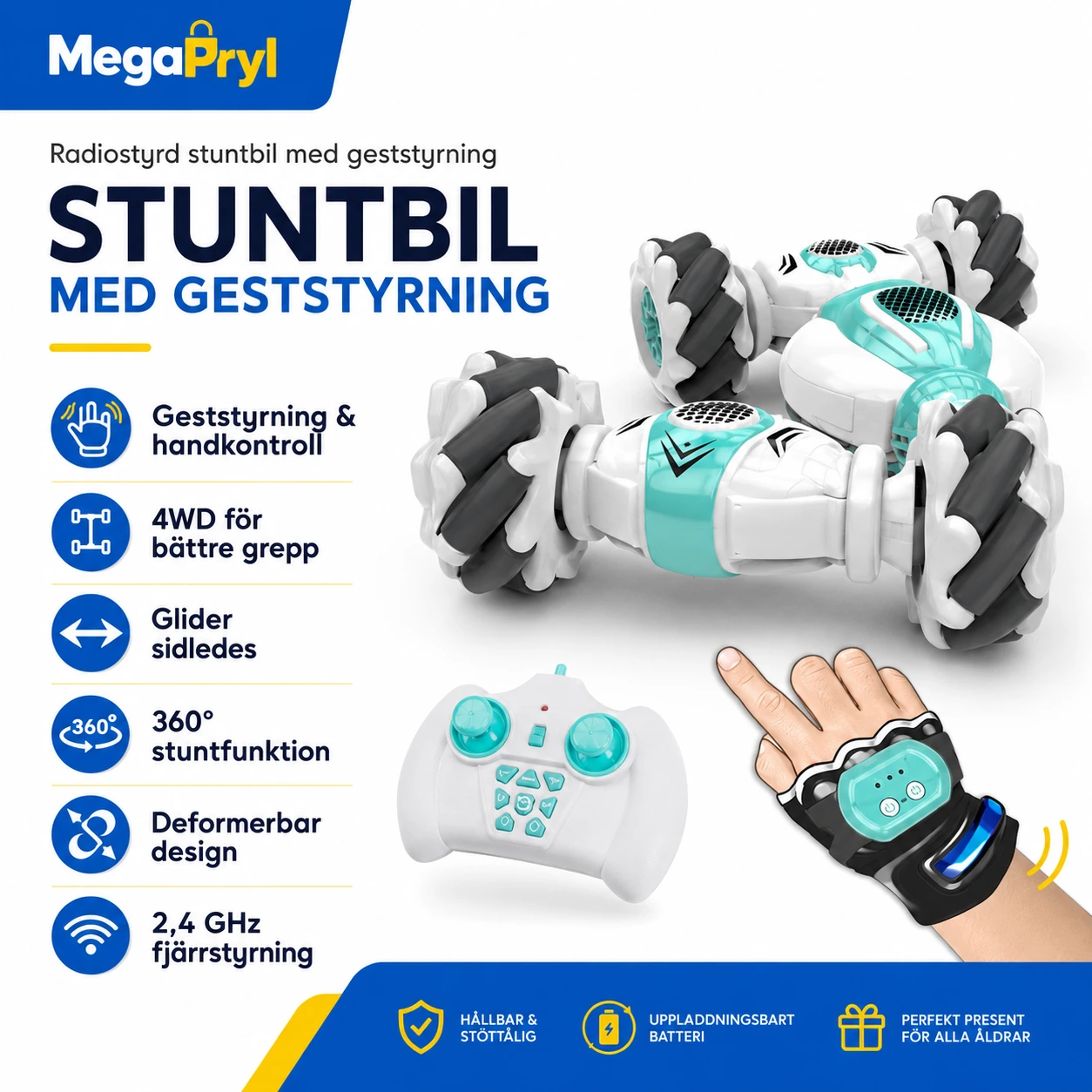 Radiostyrd stuntbil med geststyrning och 4WD