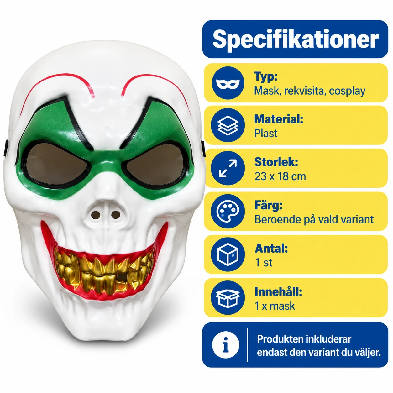 Clownmask för halloween och cosplay