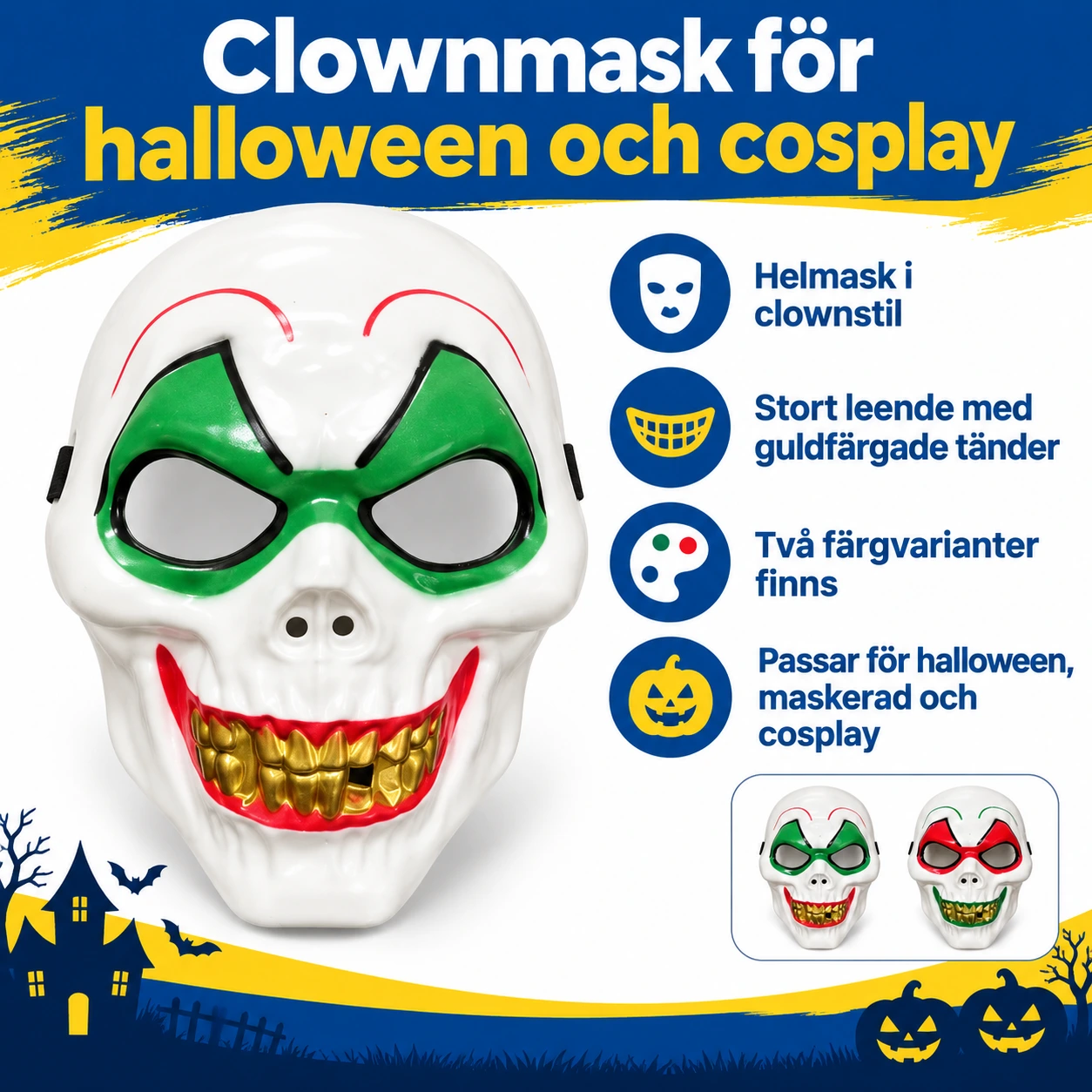 Clownmask för halloween och cosplay