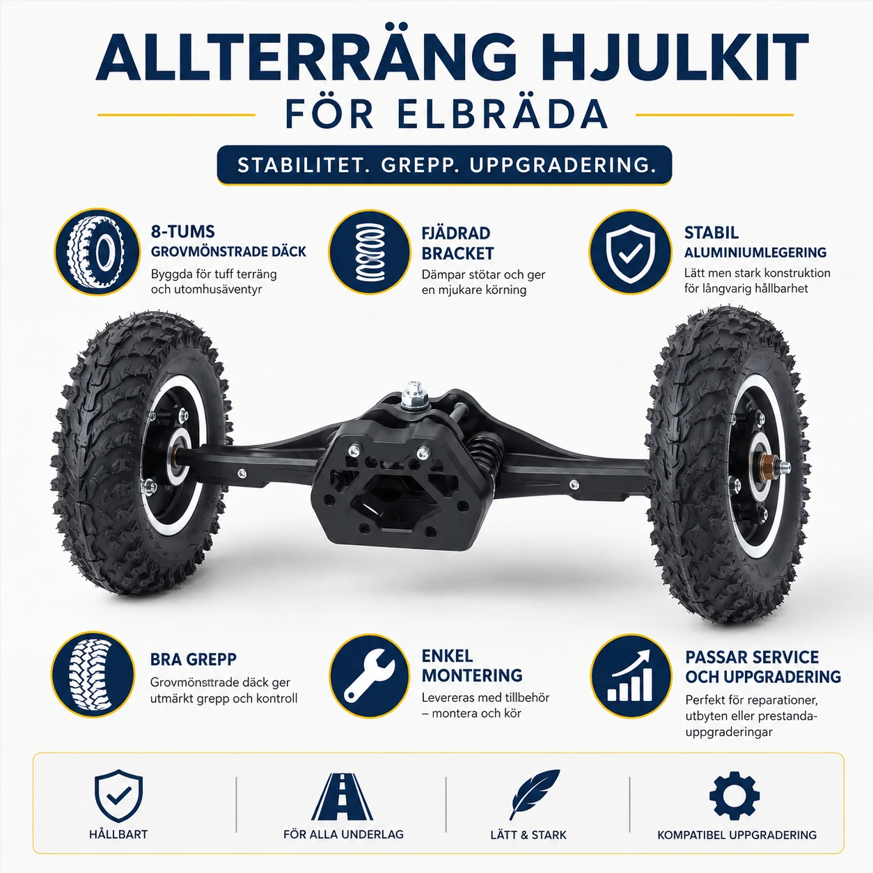 Hjulkit för elscooter med 8-tums däck och fjädrad bracket