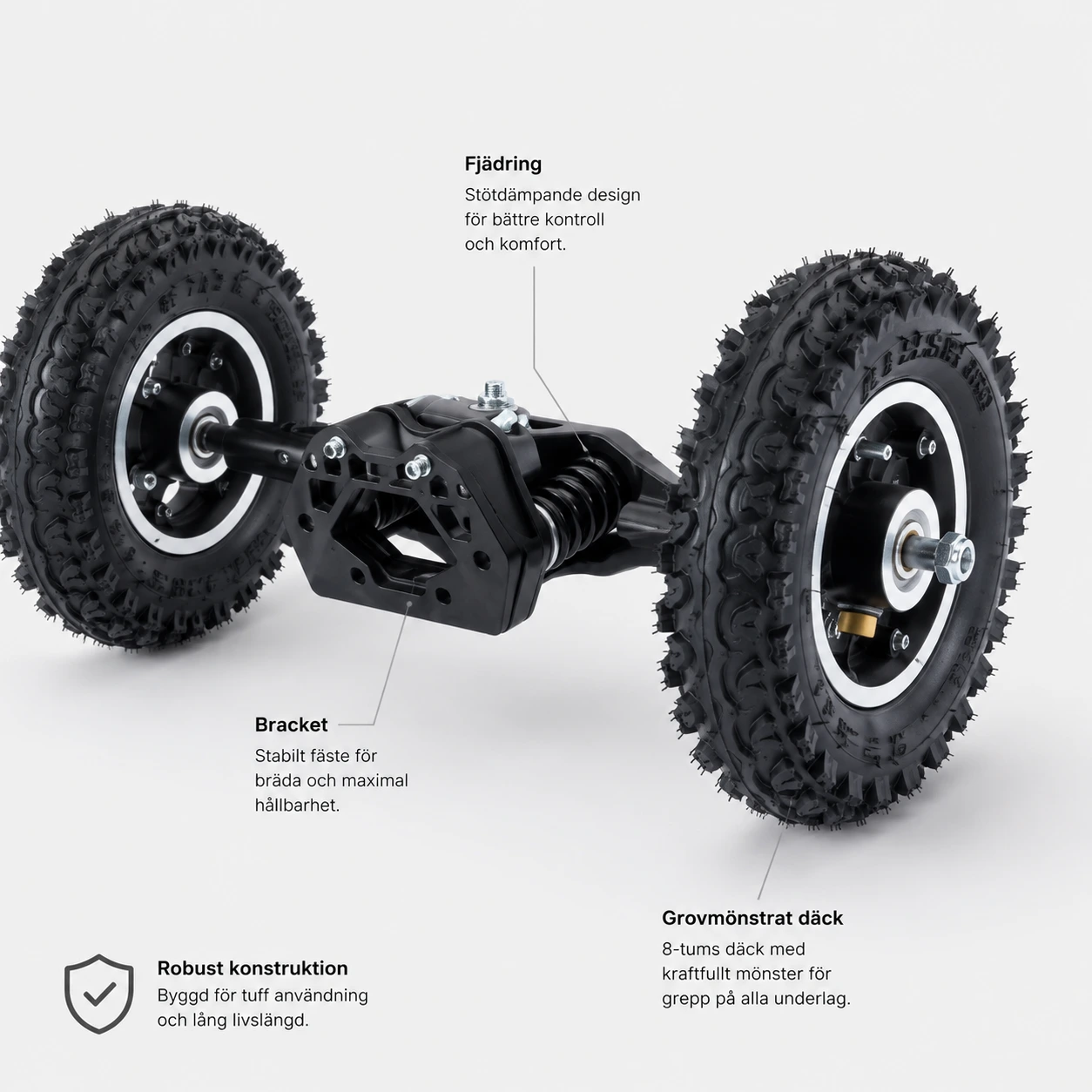 Hjulkit för elscooter med 8-tums däck och fjädrad bracket