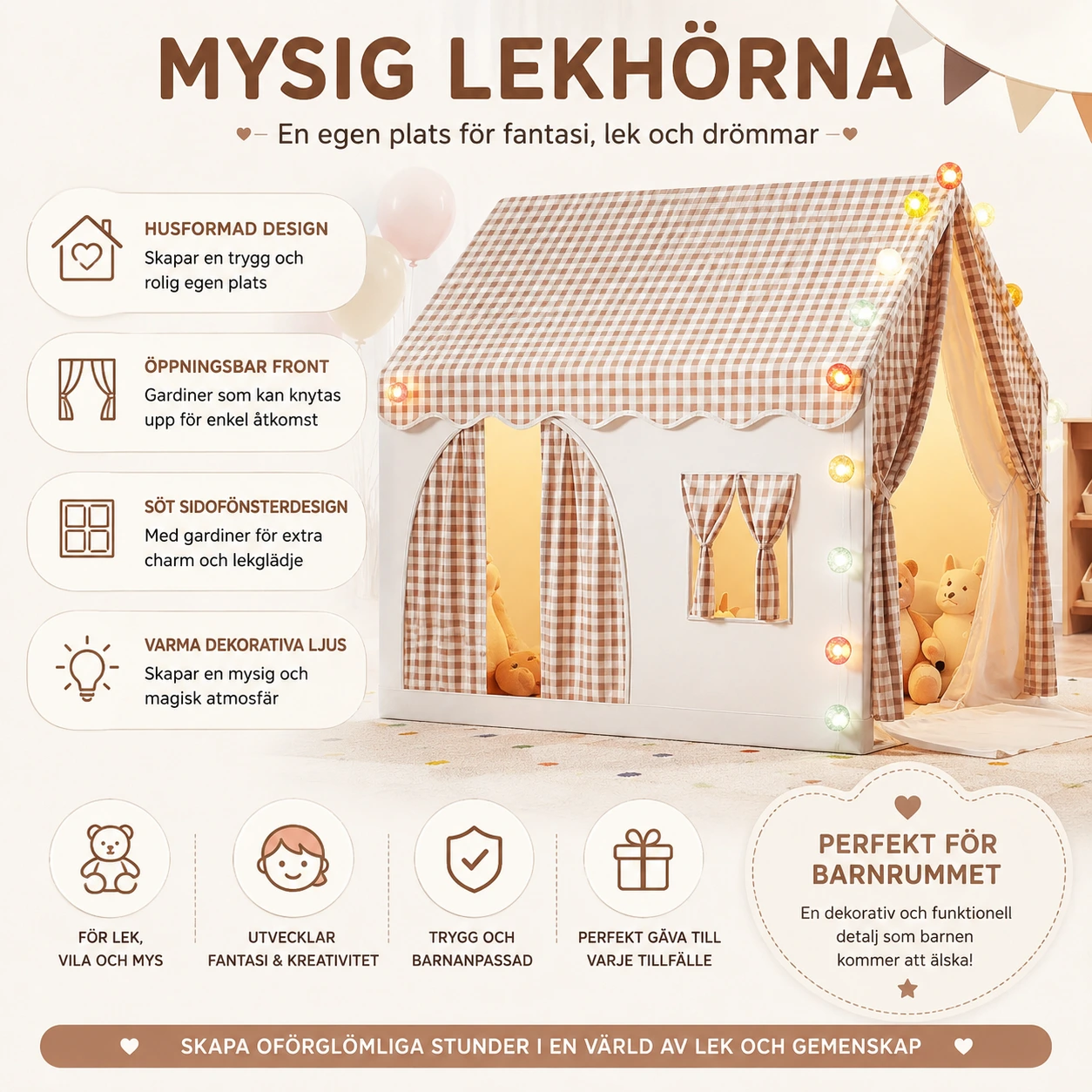 Lektält för barn inomhus i husform