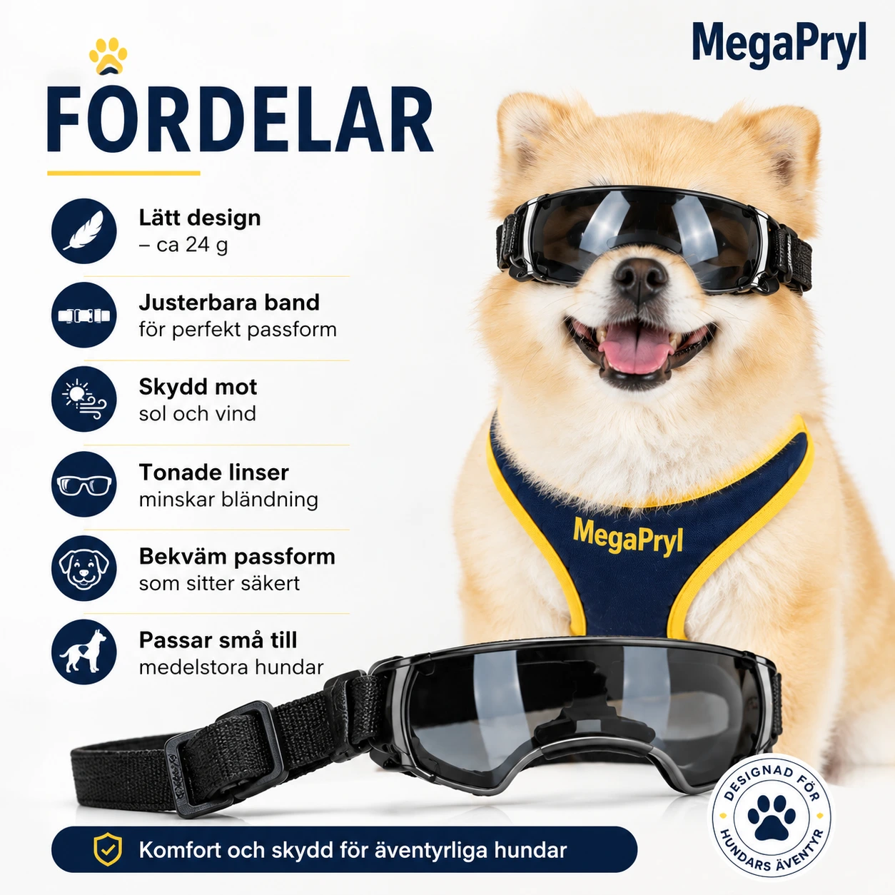 Hundglasögon för små hundar med justerbar passform