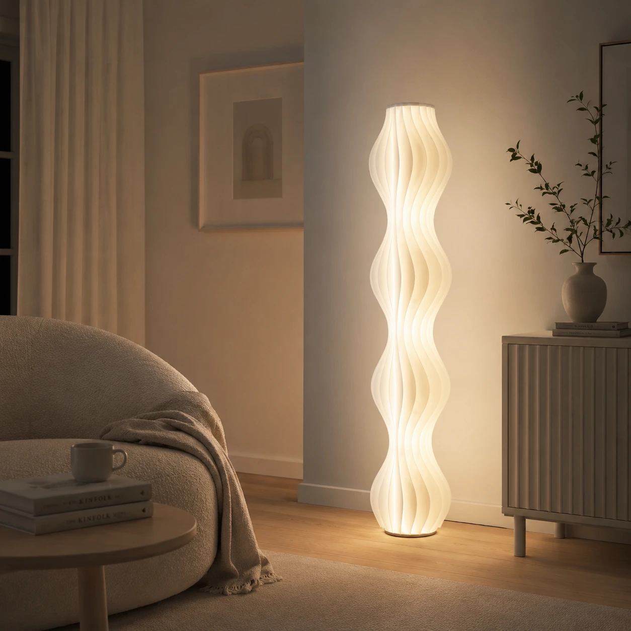 Vågig LED Golvlampa 170 cm i Vit Design