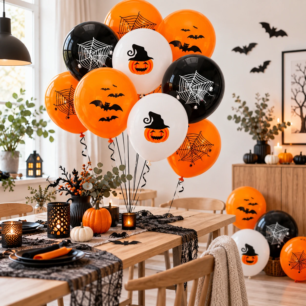 Halloween-ilmapallot kurpitsa-, lepakko- ja hämähäkinseittikuviolla 24 kpl