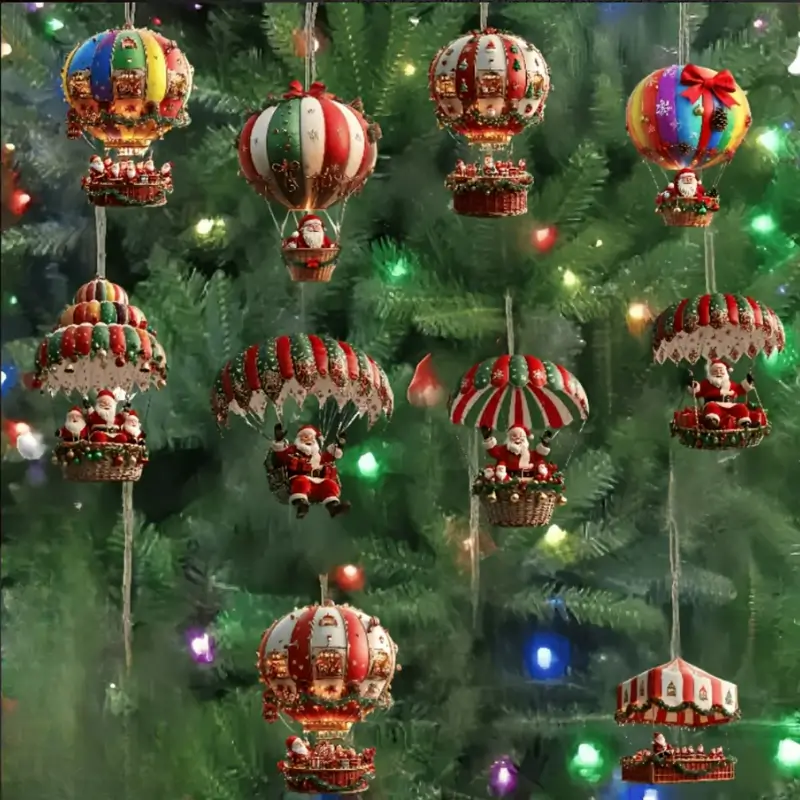 Julhängen Trä 10-pack – Tomte i Luftballong 2