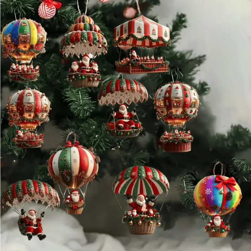 Julhängen Trä 10-pack – Tomte i Luftballong 4