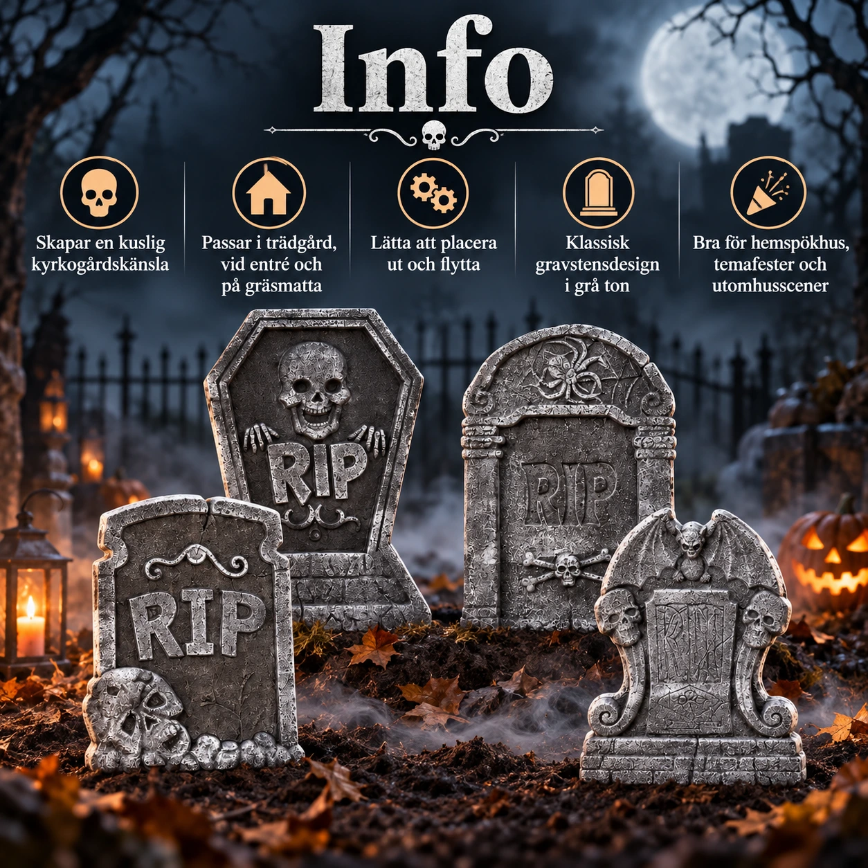 Hautakivet halloween-rekvisiitaksi vaahtomuovista, 1 setti