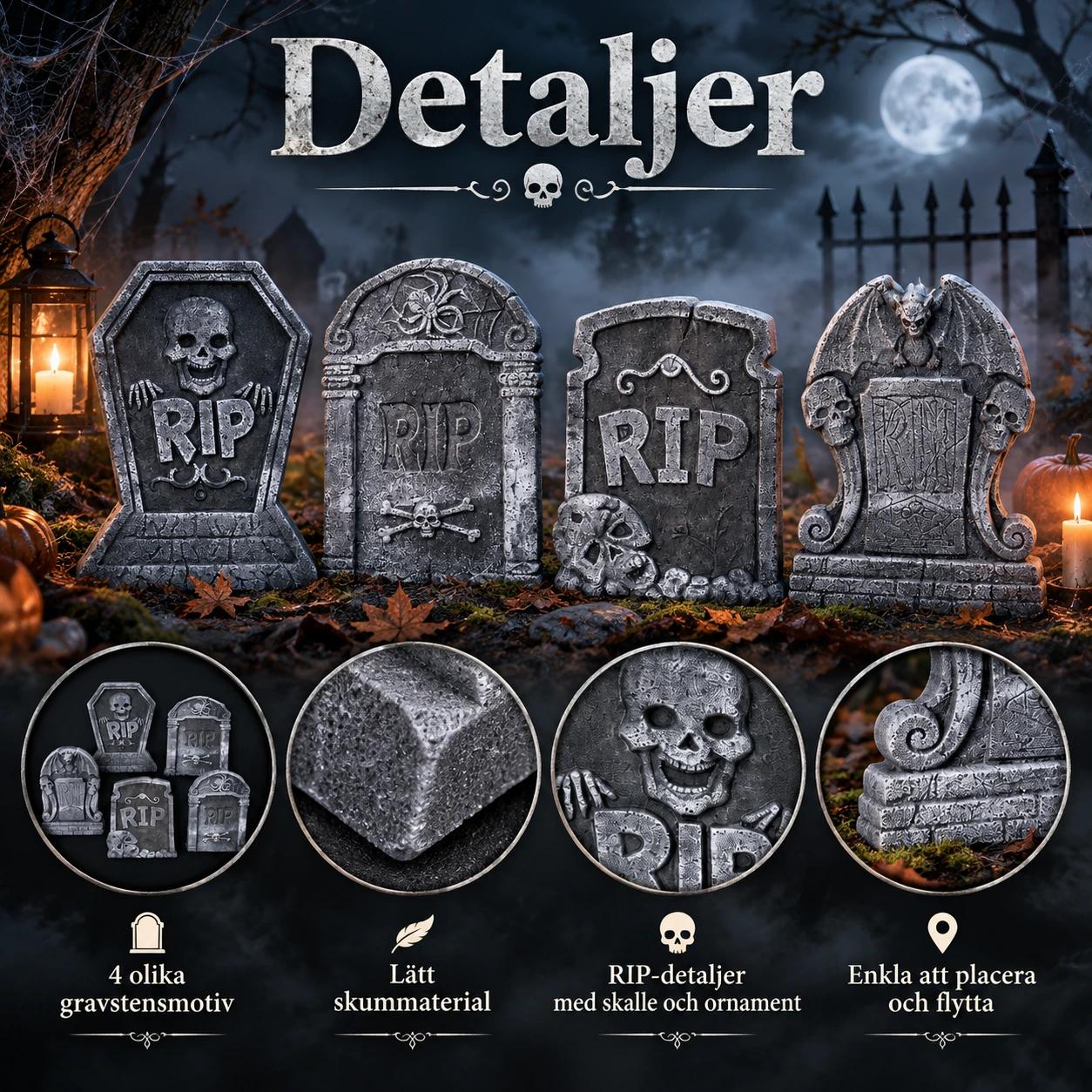 Gravstenar halloween rekvisita i skum, 1 set