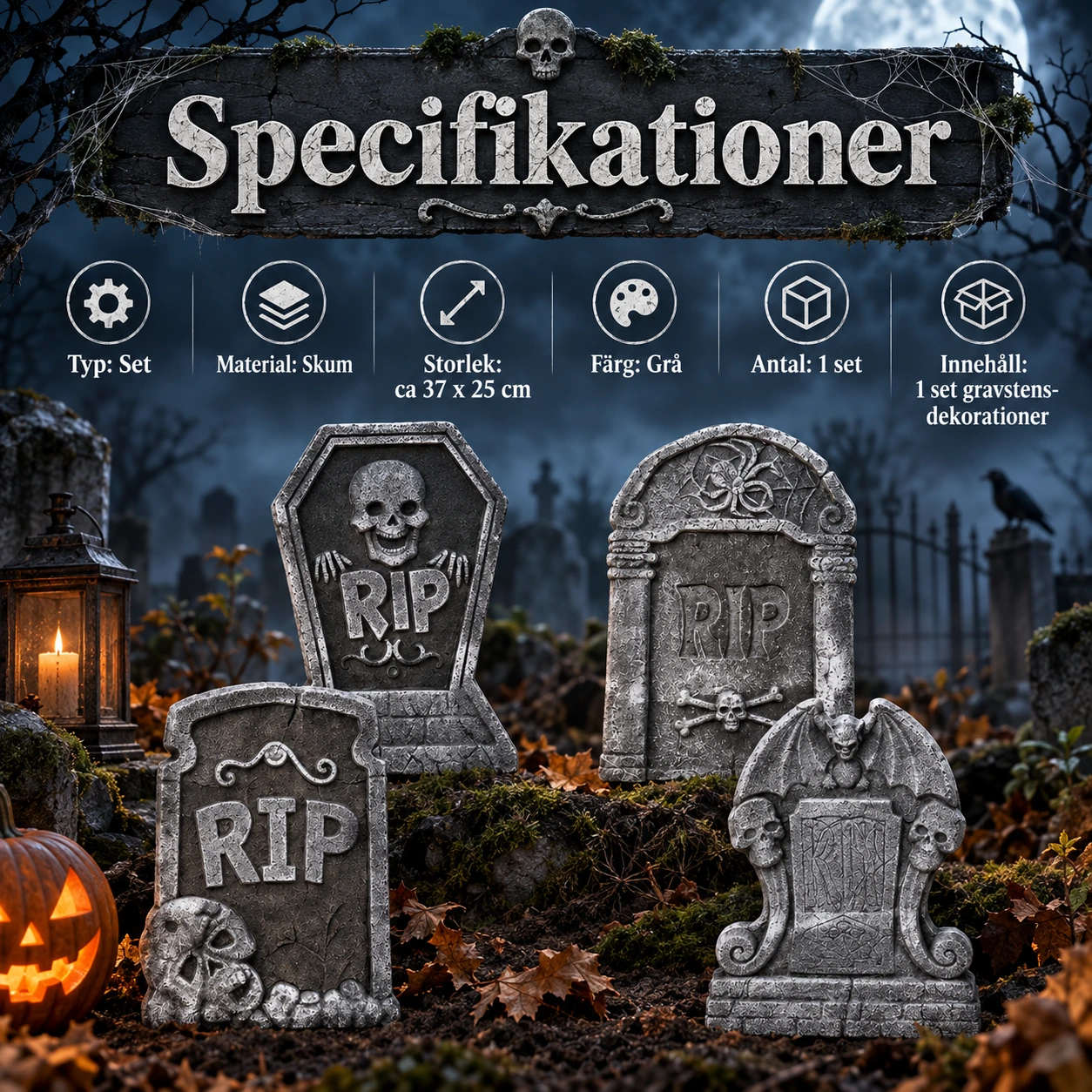 Gravstenar halloween rekvisita i skum, 1 set