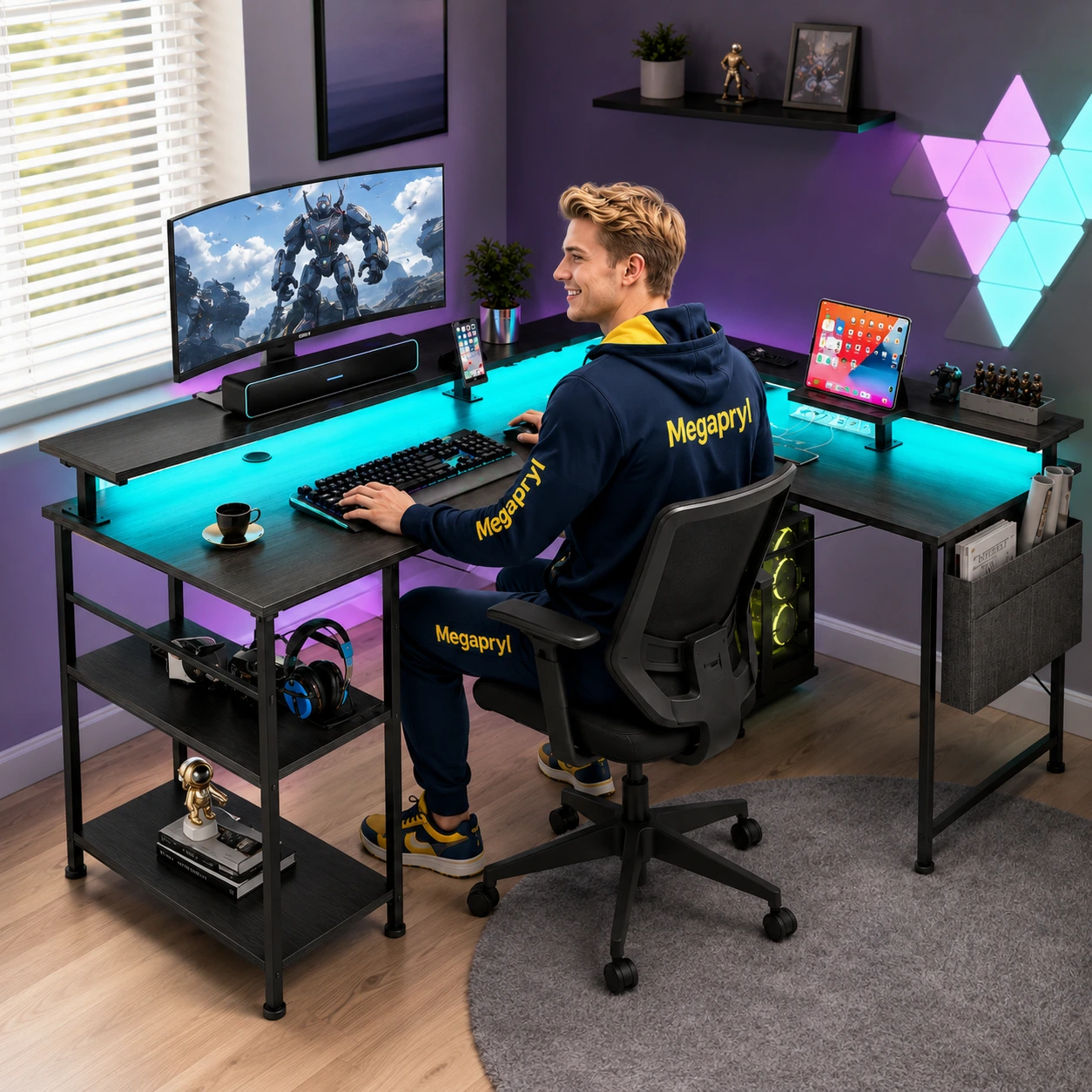 Datorbord L-format med LED, USB och Eluttag