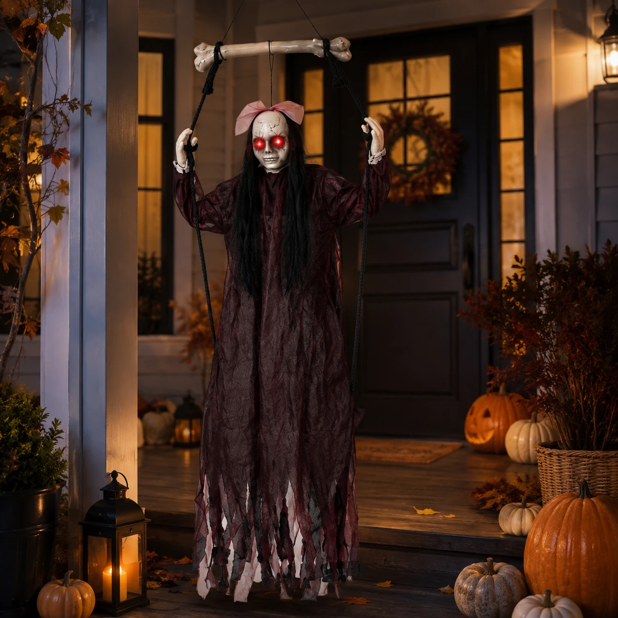 Hängande spökdekoration för Halloween med ljusögon och ljud