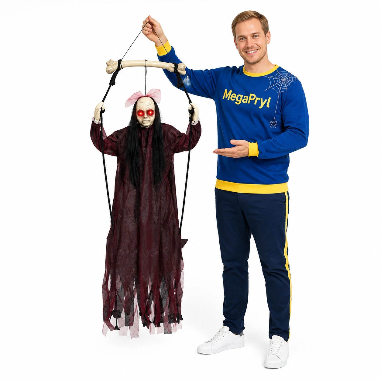 Hängande spökdekoration för Halloween med ljusögon och ljud