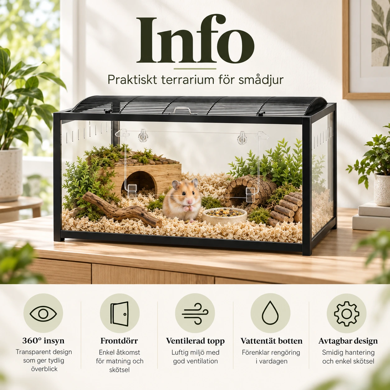 Terrarium för smådjur med frontdörr, 96 x 47 x 55 cm