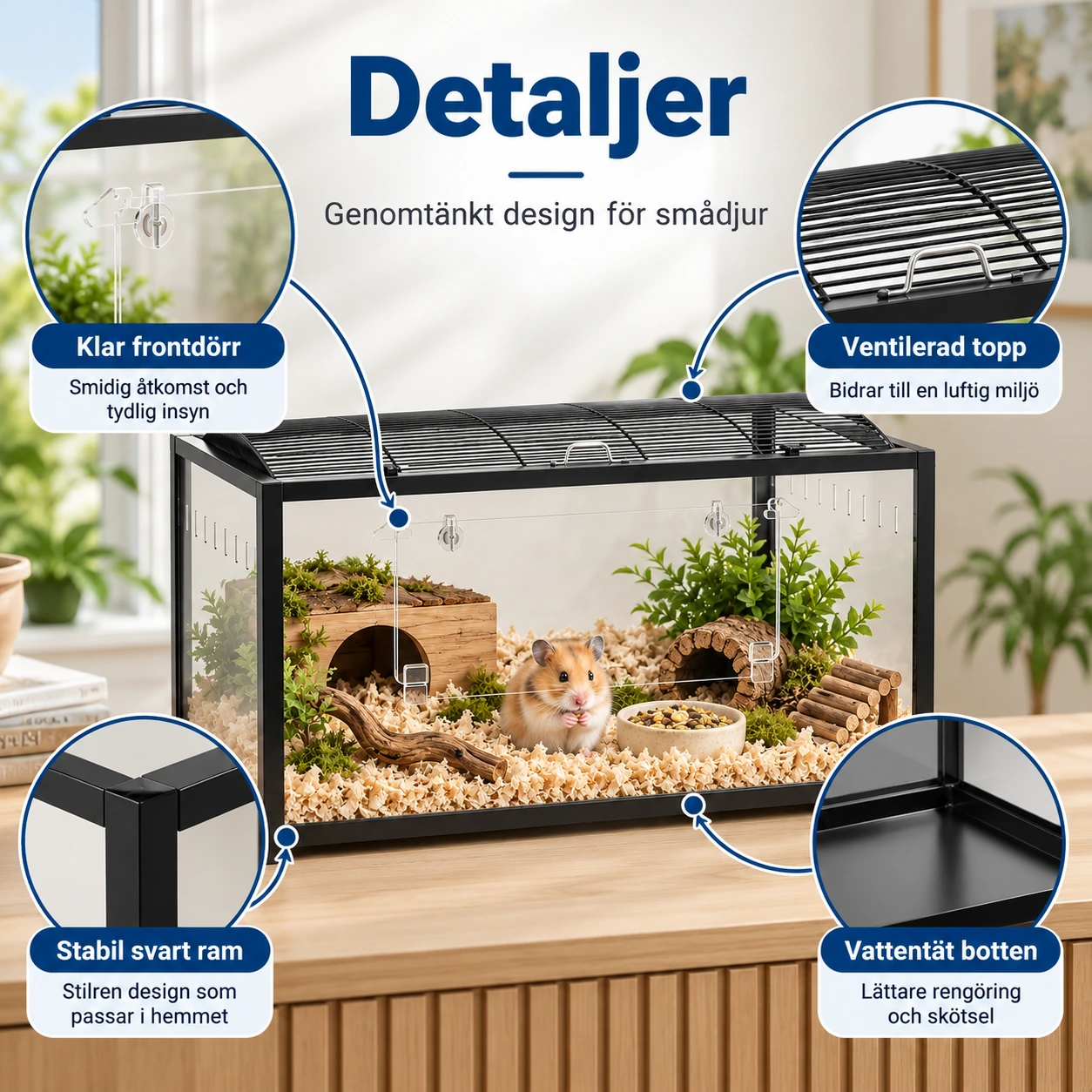 Terrarium för smådjur med frontdörr, 96 x 47 x 55 cm